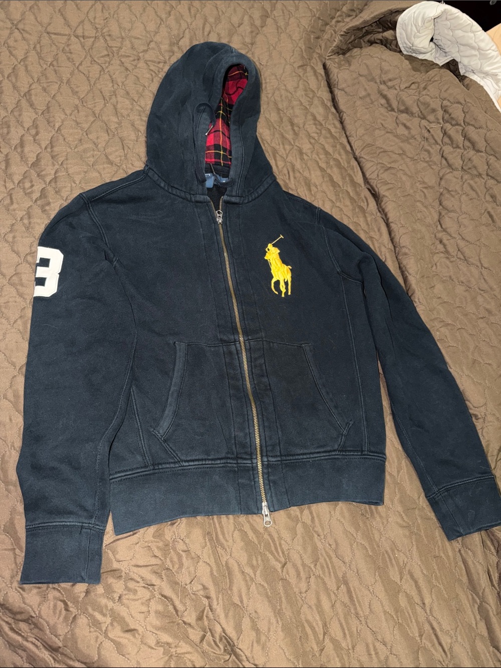 Polo by Ralph Lauren Navy Full-Zip Hoodie with Yellow Logo